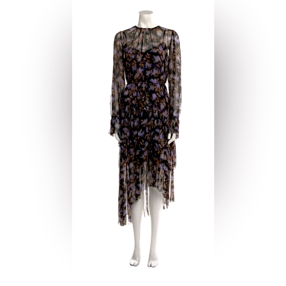 Zimmerman Sheer Floral dark grey gray dress with matching lining sz 0 fits 2 XS